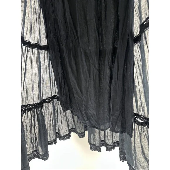 Bhag’s Cotton Tiered Maxi Skirt Black Crochet Elastic Waist Lined Free Size - Picture 5 of 13